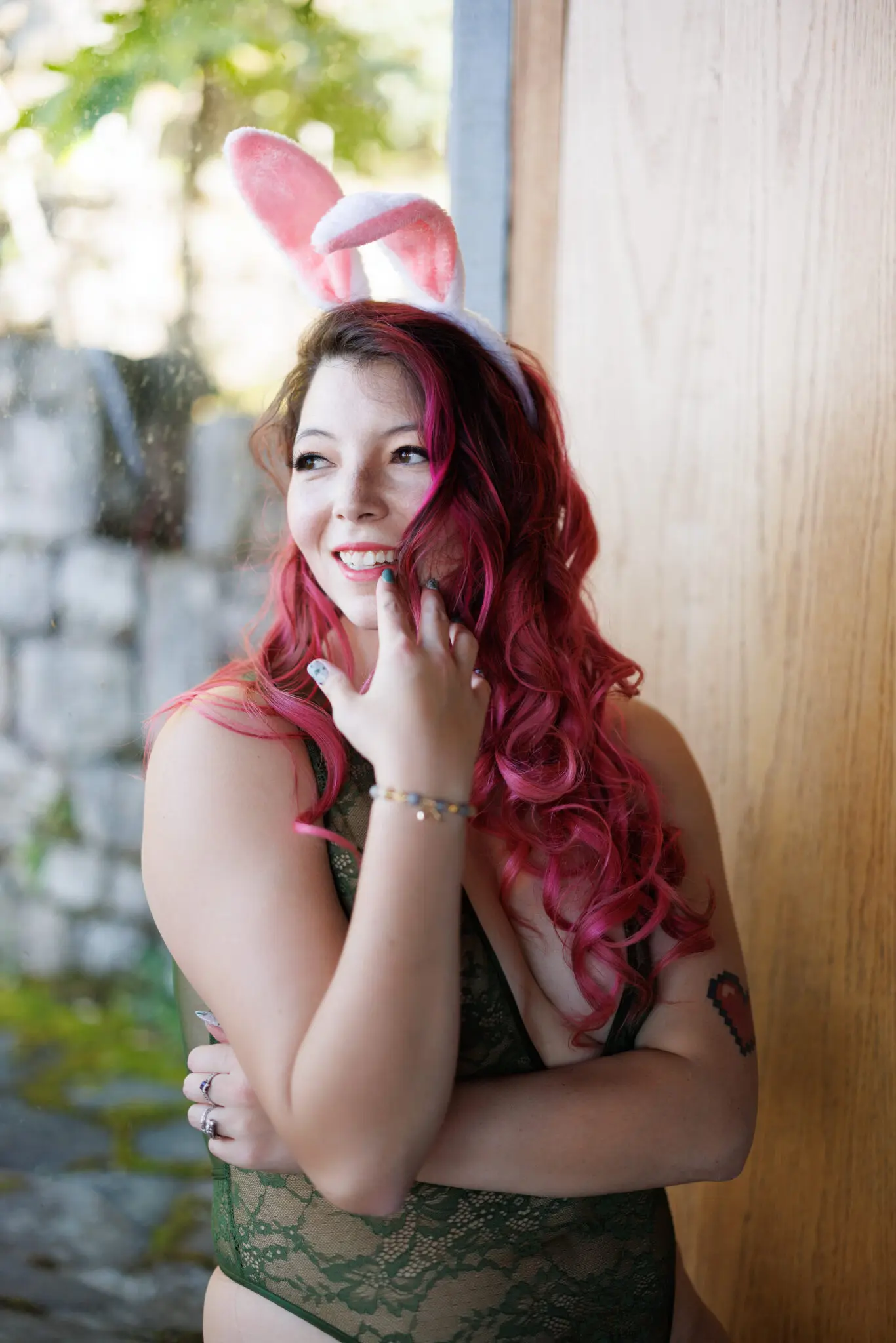 playful boudoir easter bunny picture